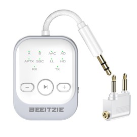 Beeitzie Ultra Bluetooth 5.4 Transmitter & Receiver,2-in-1 Wireless Audio Adapter for TV/PC/Car/Airplane, Dual Pairing for AirPods/Headphones, Low Latency AptX HD, Aux for Home/Car Stereo & Speakers