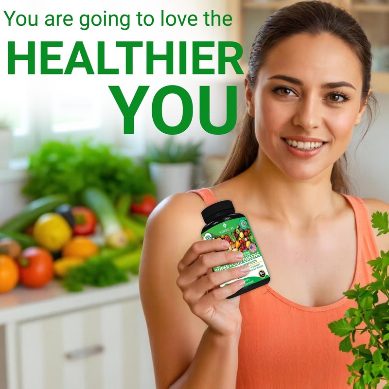 Organic Superfoods Greens Tablets-Fruits Veggies Supplement-28 Powerful Natural Ingredients Rich