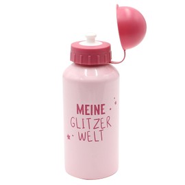 Dekohelden24 Children's Drinking Bottle Unicorn with Saying "Meine Glitzerwelt - H / Diameter Approx. 17.7 x 6.6 cm, Stainless Steel, Capacity 400 ml, Plastic Lid