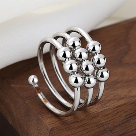 Auriselle Anxiety Rings for Women Adjustable Anxiety Stress Rings Open Spinner Beads with Triple Layer Shiny Silver Open Fidget Ring for Women, 3 Types, Copper, No Gemstone