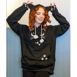 ALYC Unisex Hoodies Pet Holder Cat Dog Kangaroo Pouch Carries Pullover with Cat Printing Sweatshirt (Black, M)