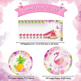 WERNNSAI 48PCS Flamingo Party Supplies Tropical Hawaiian Luau Party Decorations Disposable Party Plates Napkins Tableware Set for Kids Girls Baby Shower Birthday Party Decor Serves 16 Guests