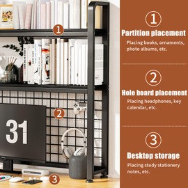 HUATOL Desktop Bookshelf for Computer Desk, 2-Tier Multipurpose Wood Countertop Bookshelf, Wooden Desktop Bookcase, Multipurpose Freestanding Storage Rack Display Shelf for Office, Home Decor, Black