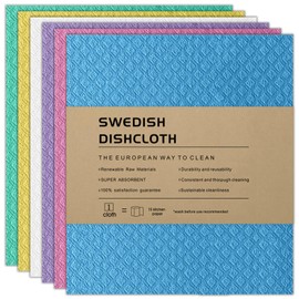 RHVQ Swedish Dishcloths 6-Pack, Super Absorbent & Quick-Dry Reusable Dish Towels, Biodegradable Kitchen Sponge Cloths for Dishes, Countertops, Glass & Car