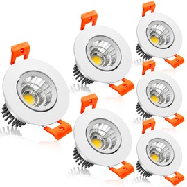 2Inch LED Recessed Ceiling Light, 3W Dimmable LED Downlight, 60 Beam Angle COB Recessed Lights with Driver, Daylight White 5500K, 25W Halogen Bulbs Equivalent for Ceiling Lighting, White 6 Pack