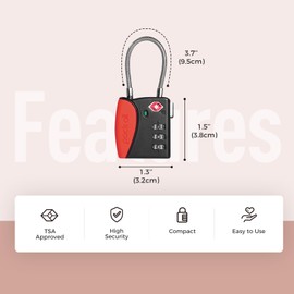 pack all TSA Approved Cable Luggage Locks, 3 Digit Combination Padlocks, Travel Lock for Suitcases & Bag, Alloy Body, Travel Accessories (4 Pack) (Red)