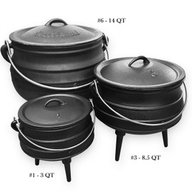 Cuisiland 3.2QT Cast Iron Potjie Cauldron Pot with Lid & 3 Legs – Pre-Seasoned South African-Style Campfire Pot for Outdoor Cooking, Soups, Stews & Braising – Heavy-Duty Cast Iron Dutch Oven
