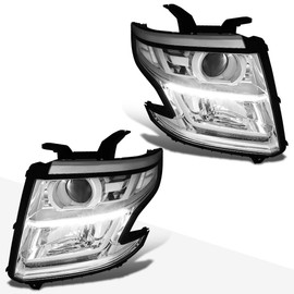 PM PERFORMOTOR LED DRL Projector Headlight Assembly Set Compatible with Chevy Suburban/Tahoe 15-20,Chrome Housing/Clear Corner