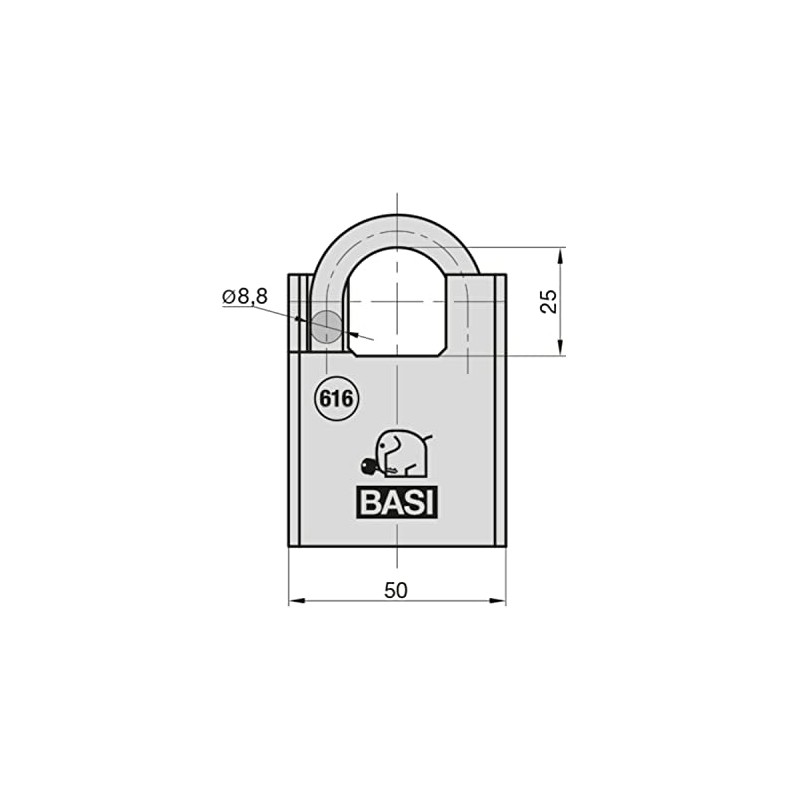 BASI Solid padlock, width 50 mm, safety lock with coated