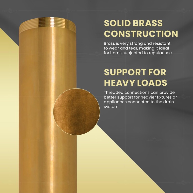 Highcraft 1-1/4” x 6” Threaded Tube 17-Gauge Brass Tube for