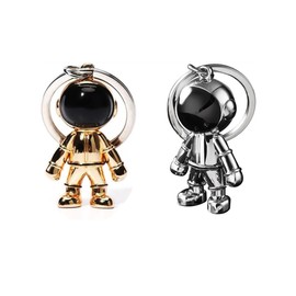 KOMUNJ 2 Pieces Astronaut Keychains, Robot Metal Keychain, Creative Keychain, Backpack Pendant, Valentine's Day Gift, Gold, Silver, Gold, silver