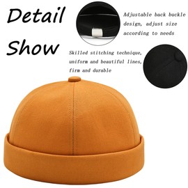 YKDLLF Summer Docker Cap Cotton Men's Adjustable Sailor Hat Cap Without Visor Retro Brimless Hat Rolled Cuff Fisherman Hat Short Docker Hat, Yellow 2, 57