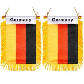 ZXvZYT 3 X 5 Inch Germany Window Hanging Flag German Small Mini Car Flags Banners Rearview Mirror Decoration - with Suction Cup & Golden Fringy Banner(2 Pack)