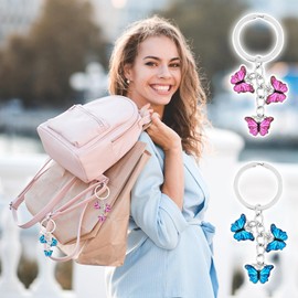 simarro 2Pcs Butterfly Keyrings For Women, Cute Keychain Girly Butterfly Keyring For Girls, Metal Key Ring Small Gift for Key Bag Purse Accessories(Pink Blue)