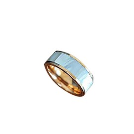 18K Rose Gold Ring Mens Wedding Band Mother of Pearl Tungsten Rings for Him 8mm 4mm Unique Polished Comfort Fit Nature Wedding Bands