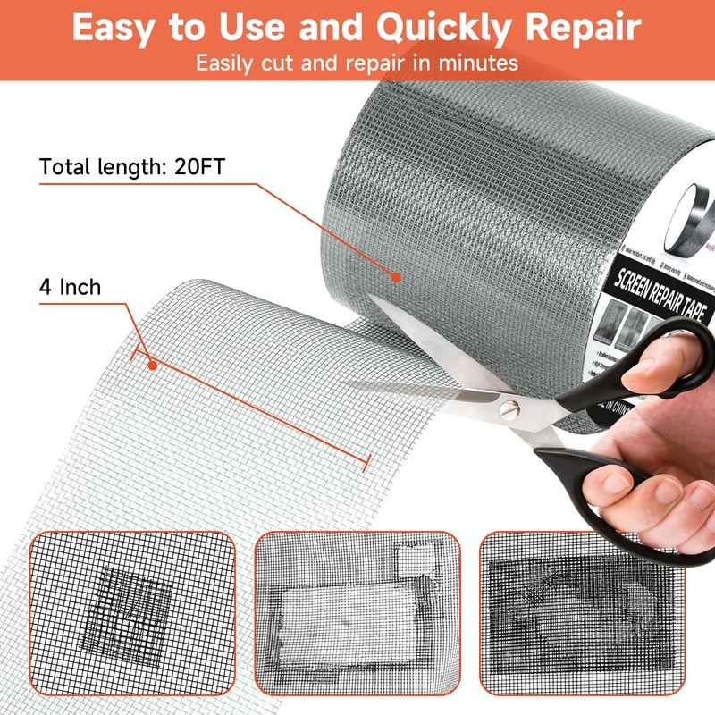 HOFUDON 4in X 20ft Window Screen Repair Tape Grey- Heavy