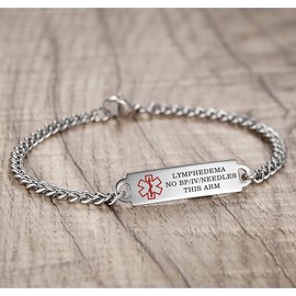 AOAMID 6.5"-8.5" Medical alert id bracelets for Women Men Stainless steel Medical Emergency Bracelets Free engraving lymphedema alert(Rose gold-7.5")