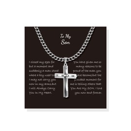 Your Always Charm To My Son Cross Necklace for Men - First Communion Gift from Dad Mom - Christian Gold Cross Necklace