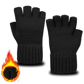 ehsbuy Fingerless Gloves for Men Thermal Soft Fleece Lined Half Finger Winter Warm Knitted Gloves for Working Driving Cycling Outdoor Sports