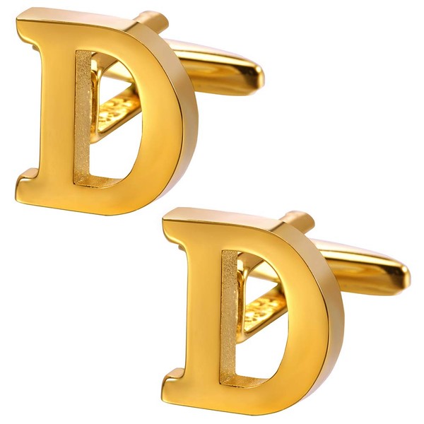 A-Z Initial Cufflink for Men, Classic 18k Gold Silver Black