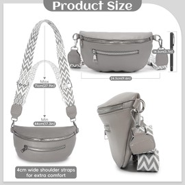 Shoulder Bag Women's Small Bum Bag Women's Leather Black Crossbody Bag Women's Stylish Belt Bag Shoulder Bags Women's Bum Bag with Wide Strap, lightgrey