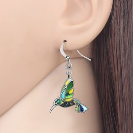 DALANE Enamel Alloy Cute Hummingbird Earrings Drop Gifts for Women Girls Fashion Jewelry Summer Birds Charms (Green)