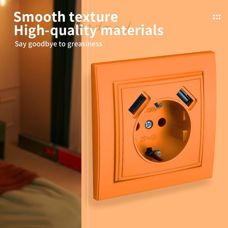 Wall Socket with USB Flush-Mounted Plug, 2 USB Sockets, Wall