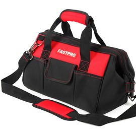 FASTPRO 14-Inch Zip-top Wide Mouth Open Storage Tool Bag, Classic Black&Red Design, Fashionable Design, 600D Polyester Fabric Material for Quality Endurance, With Adjustable Shoulder Strap