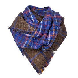 MyBeautyworld24 Women's Knitted Winter Scarf Shawl Scarf Shawl Double Scarf Autumn Scarf Autumn Winter Shawl Women Stole Winter Oversized Reversible with Check Pattern in Blue/Brown