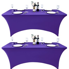 ZarzaaSik 2-Pack 4ft Spandex Table Covers for Rectangular Folding Tables - Wrinkle Resistant Stretch Tight Table Cloths - Ultimate Fitted Table Protector for Parties, Banquet, and Wedding