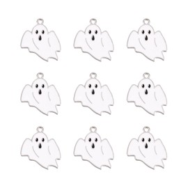 FASHEWELRY 10 colgantes de aleación de esmalte fantasma chapado en platino de metal mini lindo fantasma colgantes para decoración de joyas de Halloween