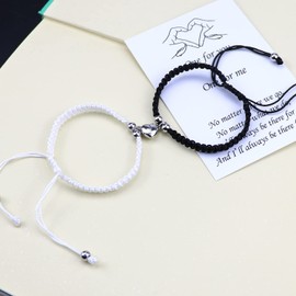 LUOKIFUR Magnet Couple Bracelet Hand Woven Bracelet Relationship Matching Bracelet Gift for Best Friend Lover (Black-White)