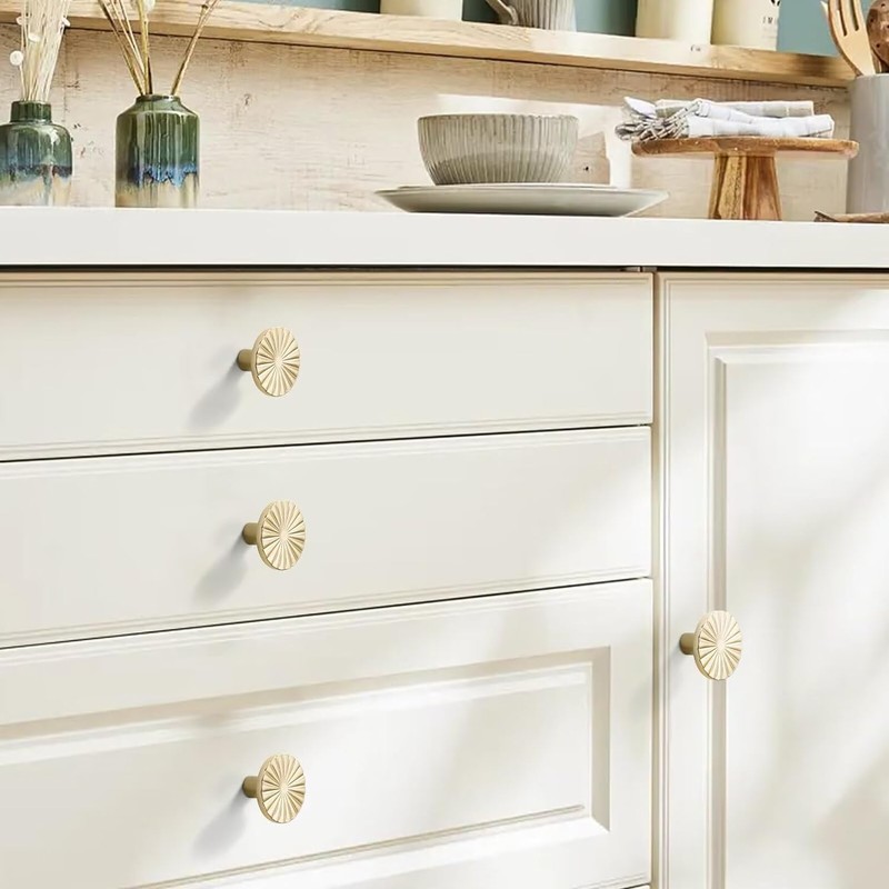 SYZOW 4 Pieces Brass Cabinet Knobs, Round Cabinet Knobs, Golden