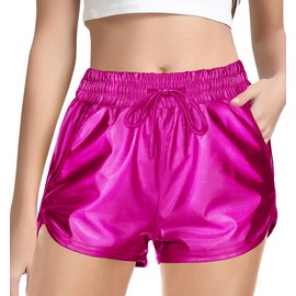 Haloumoning Girls Metallic Shorts Sparkly Dance Outfits Elastic Drawstring Shiny Hot Short Pants 5-14 Years