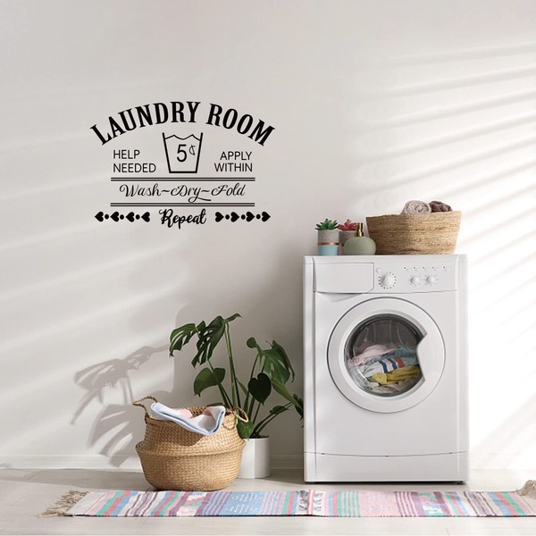 SUPERDANT Funny Laundry Room Wall Sticker Let's Get Ready To Tumble Quote Vinyl Washing Machine Dryer Sticker Sign For Bathroom Laundry Room Home Decor Black