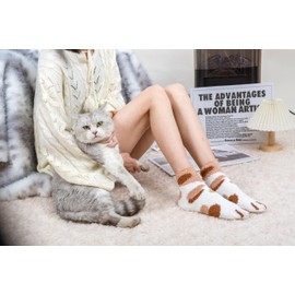 SISOSOCK Fuzzy Socks for Women Cute Cat Paw Socks 5 Pairs Women Winter Fluffy Cozy Plush Slipper Socks With Gift Box for Women Girls Gifts (Multicolor-5)