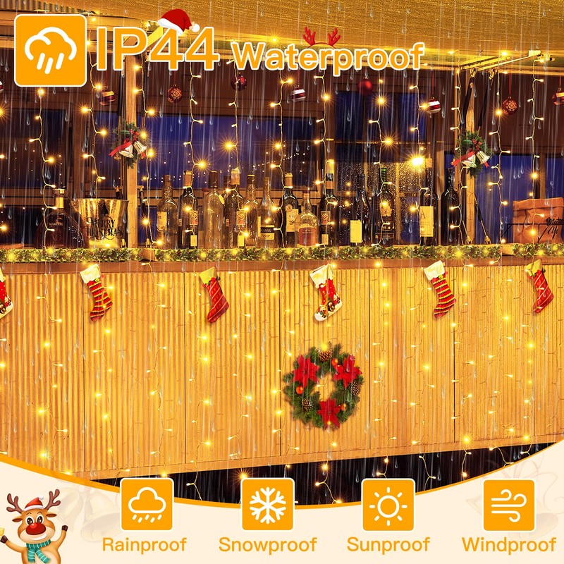 Ollny Curtain Lights 6.6x6.6ft, 200 LED String Lights with Remote