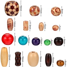 800 Pieces Wooden Beads Set, Include 400 Pieces Printed Wooden Beads Loose Wood Beads, 200 Pieces Assorted Natural Wooden Bead and 200 Pieces Rainbow Color Wooden Beads for Jewelry Making DIY