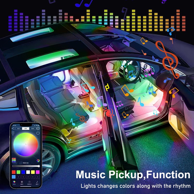 Ambientebeleuchtung Auto, 2 In 1 LED Innenbeleuchtung 110cm+35cm, 168LEDs RGB