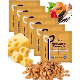 SUNBIOTICS Activated Almonds - Organic Sprouted Almonds with 10 Billion CFUs of 4 Probiotic Strains for Good Gut Flora, Immune System, & Balanced Microbiome - Super Cheesy, (Pack of 6)