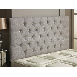 CROWNBEDSUK CHESTERFIELD DIAMANTE BUTTON HEADBOARD IN 2ft6,3ft,4ft,4ft6,5ft,6ft !!!!NEW!!!! (LIGHT GREY, 6FT (SUPER KINGSIZE) DIAMANTE)