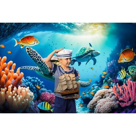 ASDCXZ Under the Sea Background 2.2 x 1.5 m, Deep Blue Sea Floor Turtle Fish Photo Wall Background, Vinyl Photo Box Background for Children Birthday Ocean Theme Party, Portrait Photo Backgrounds