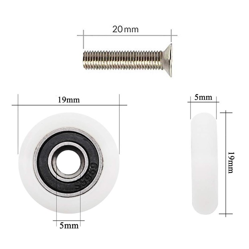 YUANQIAN 8 x White Shower Door Runners 19mm with Screws
