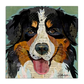Stupell Industries Bernese Mountain Dog Portrait Layered Ephemera Collage Canvas Wall Art, Design By Traci Anderson