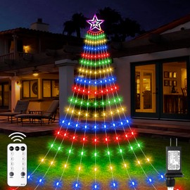 Christmas Decorations Star Lights Outdoor, 11.48ft 350 LED Waterfall Tree Lights with 8 Modes Timer Remote Plug in Christmas String Lights for Indoor Yard Patio Home Holiday Party Decor, Multicolor