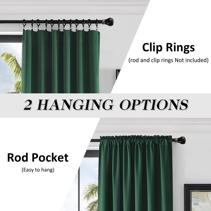 DONREN Dark Green Blackout Thermal Insulating Window Curtain Panels for
