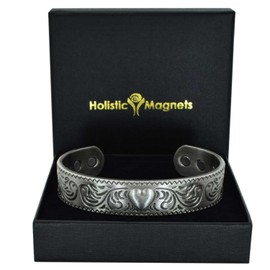 Ladies Copper Magnetic Bracelet Women Copper Bangle Silver Toned 6 Neodymium Magnets Adjustable, The Heart-PH (L: Wrist 19.5-22.5cm/7.6-8.75")