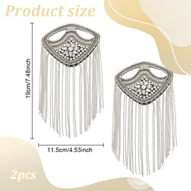 WEBEEDY 2 PCS Tassel Epaulet Rhinestone Shoulder Board Badge Tassel Chain Shoulder Badge Beaded Crystal Shoulder Pin with Tassel for Men and Women Uniform Accessories(Silver)