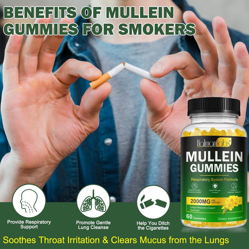 Mullein Gummies for Lungs, 2000 MG(50:1 Extract) Mullein Leaf Extract