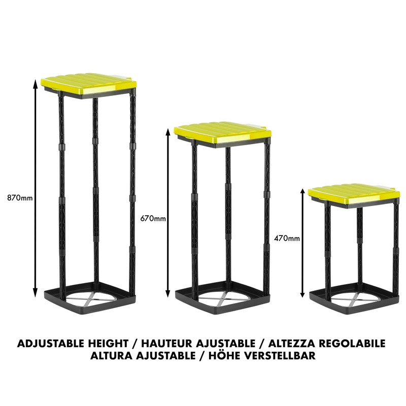 Grizzly Sack Holder Yellow Lid Adjustable 120L Refuse Bag Stands